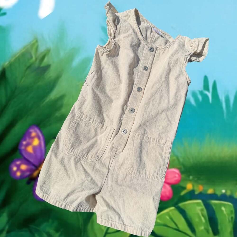 Wonder Nation Girls Cream Button-Front Safari Zoo Romper Size M (7-8)
